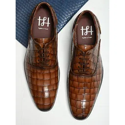 Hydes N Hues Men Tan Brown Textured Formal Oxfords-picture-32
