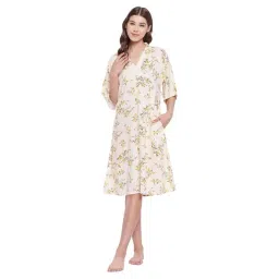 Hypernation Beige Floral Print Night Dress-picture-40