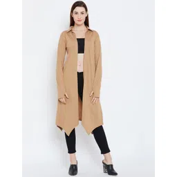 Hypernation Beige Solid Open Front Shrug-picture-28