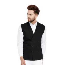 Hypernation Black Cotton Slim Fit Waistcoat-picture-34