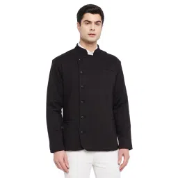 Hypernation Black Full Sleeves Mandarin Collar Blazer-picture-36