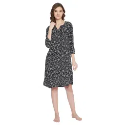 Hypernation Black Printed Night Dress-picture-48