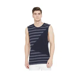Hypernation Blue & Grey Stripes Cotton T-Shirt-image-18