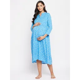 Hypernation Blue Printed Maternity Nightdress-image-28