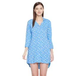 Hypernation Blue Printed Night Shirts-image-0
