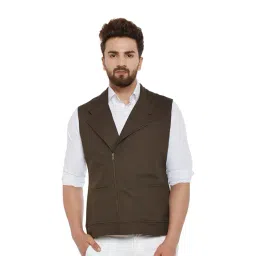 Hypernation Brown Regular Fit Solid Cotton Jacket-picture-39