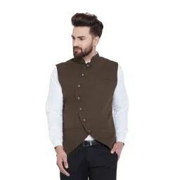 Hypernation Brown Slim Fit Cotton Waistcoat-picture-16