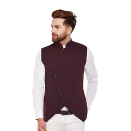 Hypernation Burgundy Slim Fit Solid Cotton Waistcoat-picture-30