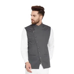 Hypernation Dark Grey Sleeveless Cotton Waistcoat-picture-23