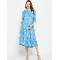 Hypernation Floral Printed Maternity A-Line Midi Dress-picture-39