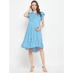 Hypernation Floral Printed Maternity A-Line Midi Dress-picture-36