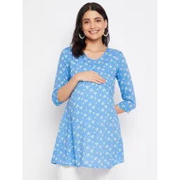 Hypernation Floral Printed V-Neck Maternity A-Line Kurti-image-43