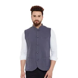Hypernation Grey Mandarin Collar Cotton Waistcoat-picture-29