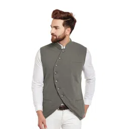 Hypernation Grey Mandarin Collar Waistcoat-picture-30