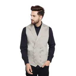 Hypernation Grey Sleeveless Slim Fit Solid Waistcoat-picture-23