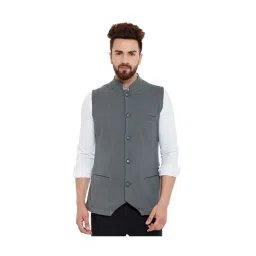 Hypernation Grey Slim Fit Cotton Waistcoat-picture-15