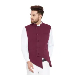 Hypernation Maroon Cotton Slim Fit Waistcoat-picture-11