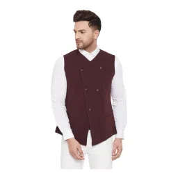 Hypernation Maroon Sleeveless V Neck Waistcoat-picture-25