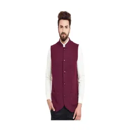 Hypernation Maroon Slim Fit Cotton Waistcoat-picture-40