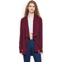 Hypernation Maroon Solid Open Front Shrug-picture-31