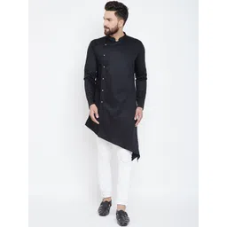 Hypernation Men Black Solid Straight Angrakha Kurta-picture-41
