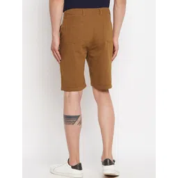 Hypernation Men Mustard Brown High-Rise Pure Cotton Shorts image 3
