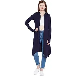 hypernation Navy Blue Color Cotton Thumb Insert Shrug for Women(HYPW02212)-picture-29