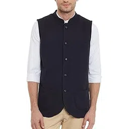 hypernation Navy Blue Color Cotton Waistcoat for Men-picture-27