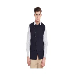 Hypernation Navy Blue Slim Fit Cotton Waistcoat-picture-18