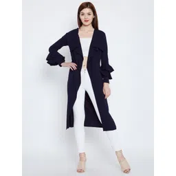 Hypernation Navy Blue Solid Open Front Longline Shrug-picture-32