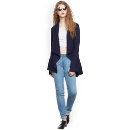 Hypernation Navy Blue Solid Open Front Shrug image 4