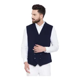 Hypernation Navy Cotton Slim Fit Waistcoat-picture-16