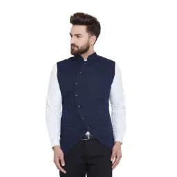 Hypernation Navy Slim Fit Printed Cotton Waistcoat-picture-18