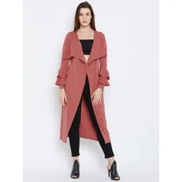 Hypernation Peach-Coloured Solid Open Front Shrug-picture-34