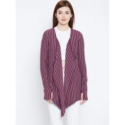 Hypernation Purple & White Striped Open Front Shrug-picture-16