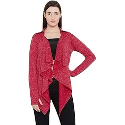 hypernation Red Naps Cotton Blend Waterfall Shrugs for Women(HYPW02348)-picture-13
