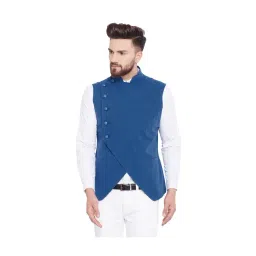Hypernation Royal Blue Slim Fit Cotton Waistcoat-picture-14