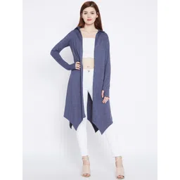 Hypernation Women Blue Solid Open Front Shrug-picture-26