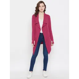 Hypernation Women Fuchsia Longline Pure Cotton Monochrome Shrug-picture-17