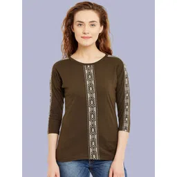 Hypernation Women Geometric Printed Round Neck Pure Cotton T-shirt-picture-25