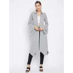 Hypernation Women Grey Melange Solid Open Front Longline Shrug-picture-23
