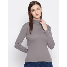 Hypernation Women Grey Turtle Neck Slim Fit T-shirt-picture-11