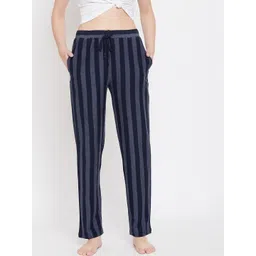 Hypernation Women Navy Blue & Grey Striped Lounge Pants-picture-31