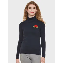 Hypernation Women Navy Blue High Neck T-shirt-picture-37