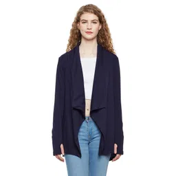 Hypernation Women Navy Blue Open Front Shrug-picture-16