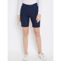 Hypernation Women Navy Blue Printed Slim Fit Regular Shorts-picture-33