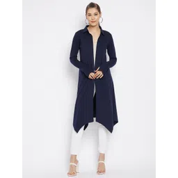 Hypernation Women Navy Blue Pure Cotton Longline Shrug-picture-18