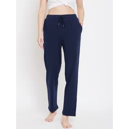 Hypernation Women Navy Blue Solid Lounge Pants-picture-36