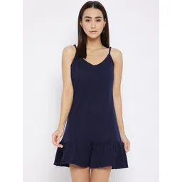 Hypernation Women Navy Blue Solid Nightdress-picture-30