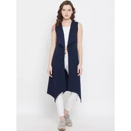 Hypernation Women Navy Blue Solid Open Front Shrug-picture-20